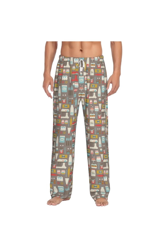 Kitchen Food Print Pajama Pants for Men,Men’s Pajama Bottoms,Mens PJ Pants with Pockets & Button Fly-Small