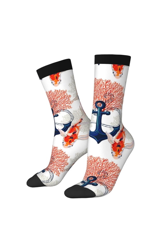 Koi Fish And Corals Print Adult Socks for Men & Women,Calf Socks, Ankle Socks,Boots Socks,Breathable Casual Sock,Unisex Crew Socks