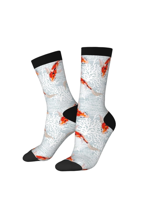 Koi Fish Corals,Spring Summer Print Adult Socks for Men & Women,Calf Socks, Ankle Socks,Boots Socks,Breathable Casual Sock,Unisex Crew Socks