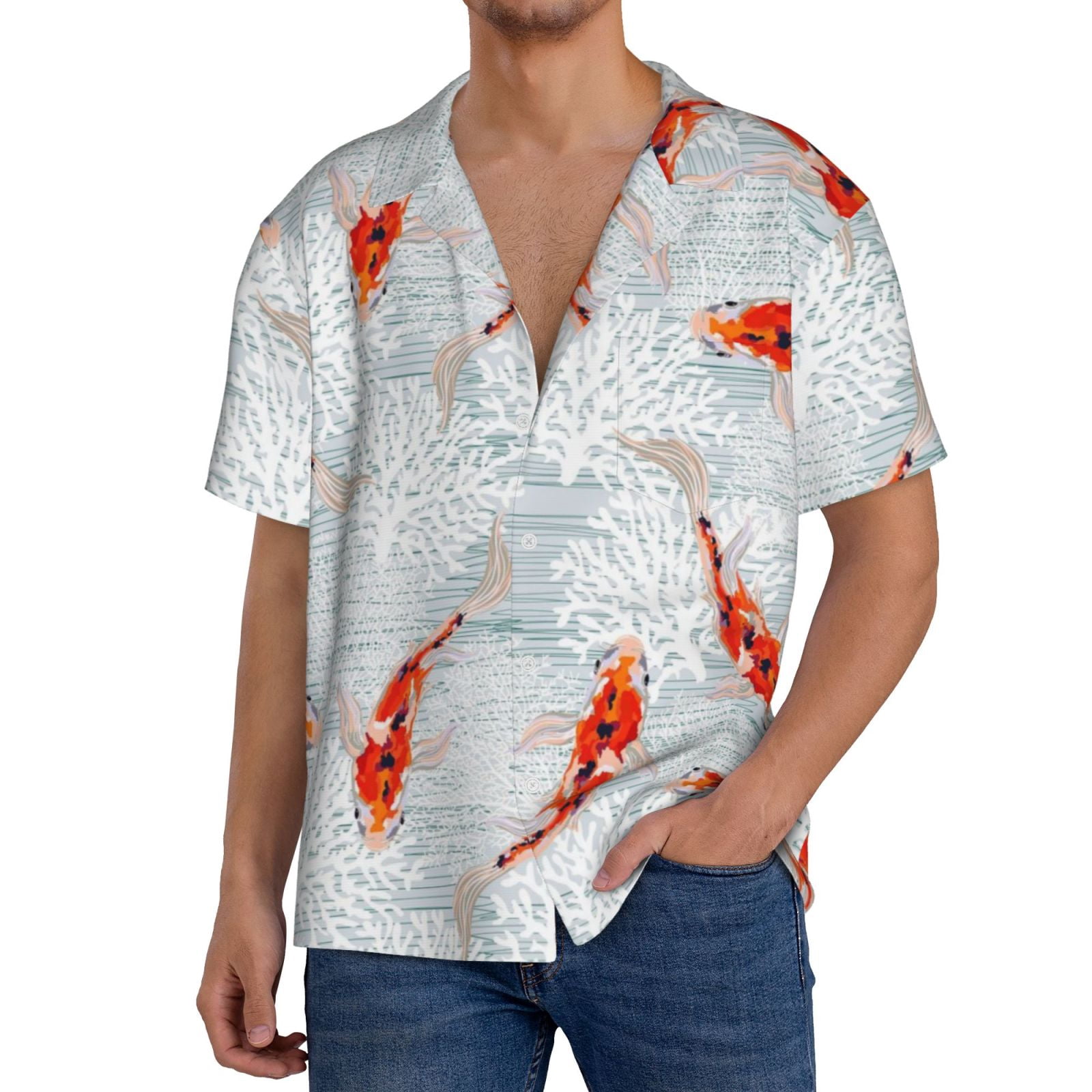Logiee Koi Fish Corals,Spring Summer Print Men's Button Down Shirts ...