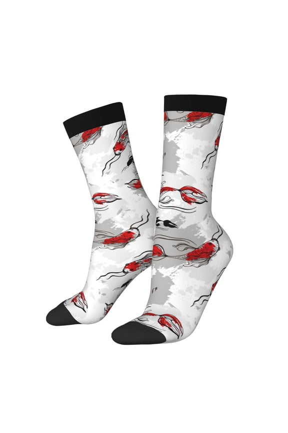 Koi Fish Print Adult Socks for Men & Women,Calf Socks, Ankle Socks,Boots Socks,Breathable Casual Sock,Unisex Crew Socks