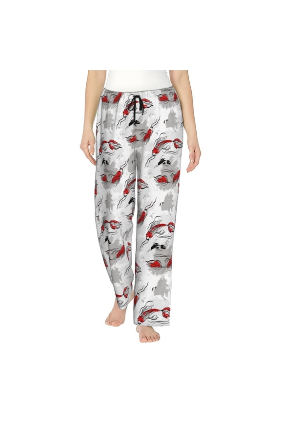 Koi Fish Print Women Pajama Pants,Comfy Pj Bottom with Pockets & Drawstring,Stretch Casual Sleepwear-X-Large