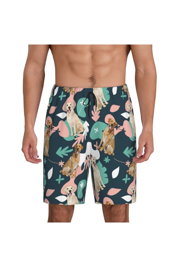 Labrador Retriever Dog Print Men's Pajama Shorts with Drawstring & Pockets,Sleep Shorts for Men,Sleepwear Bottoms,Elastic Waistband Loungewear-Large