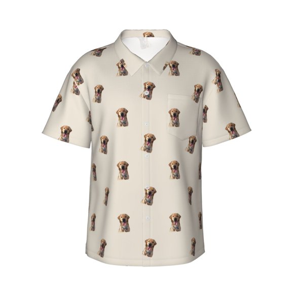 Logiee Labrador Retriever Dog Print Mens Hawaiian Shirts,Loose-Fit Short Sleeve Button Down Tropical Aloha Beach Shirt,Summer Vacation Wedding Tops,Medium