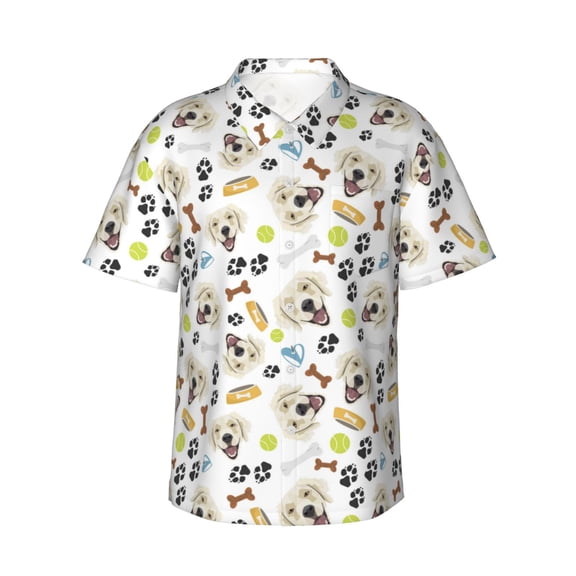 Logiee Labrador Retriever Dog Print Mens Hawaiian Shirts,Loose-Fit Short Sleeve Button Down Tropical Aloha Beach Shirt,Summer Vacation Wedding Tops,X-Large