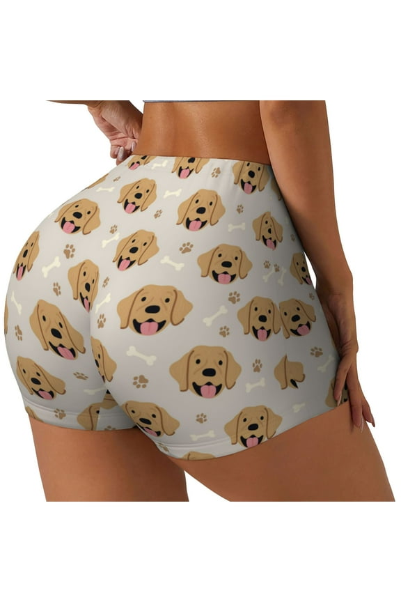 Labrador Retriever Dog Print Women's Biker Shorts,Workout Gym Shorts,Scrunch Shorts,Tummy Control Hidden Scrunch Running Yoga Shorts-Large