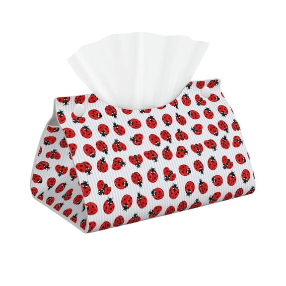 Logiee Ladybug On Blue Stripes Print Tissue Box Cover,Stylish Tissue Box Holder Decorative Tissue Cover for Bathroom Toilet Bedroom Living Room Table Desk Office