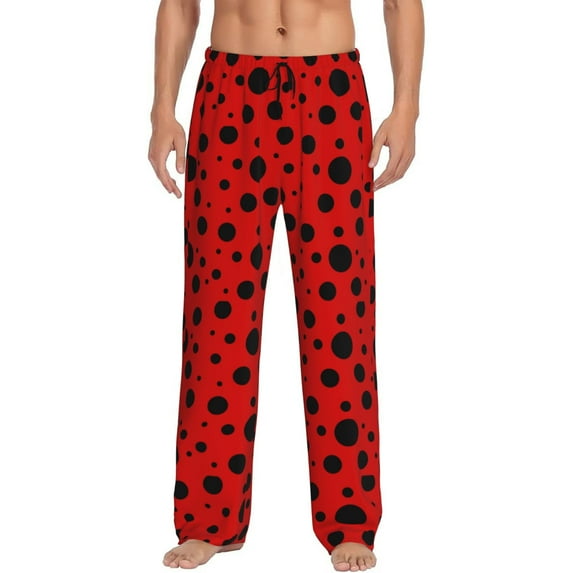 Logiee Ladybug Pattern Print Pajama Pants for Men,Men’s Pajama Bottoms,Mens PJ Pants with Pockets & Button Fly-Small