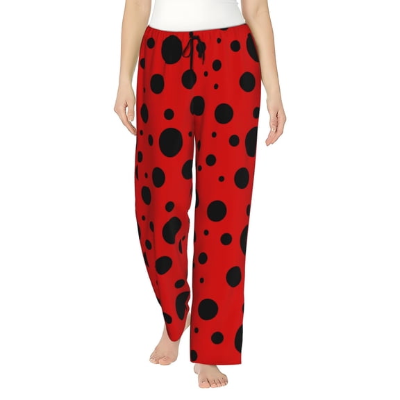 Logiee Ladybug Pattern Print Women Pajama Pants,Comfy Pj Bottom with Pockets & Drawstring,Stretch Casual Sleepwear-Large