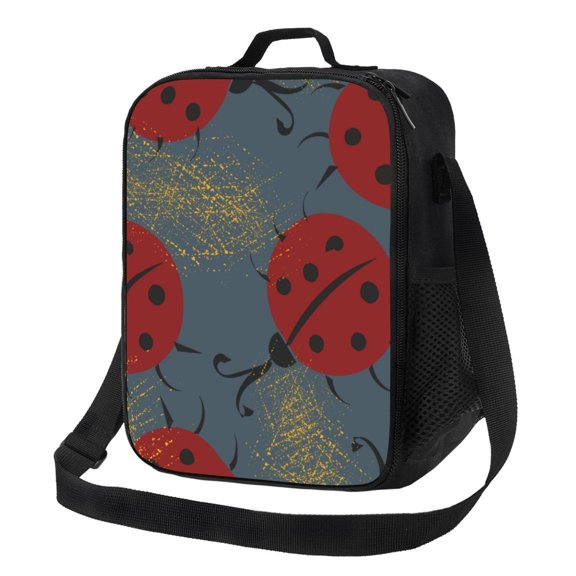 Logiee Ladybug Print Insulated Lunch Bag for Women/Men, Reusable Lunch Box for Office Work School Picnic Beach,Leakproof Freezable Cooler Bag with Shoulder Strap