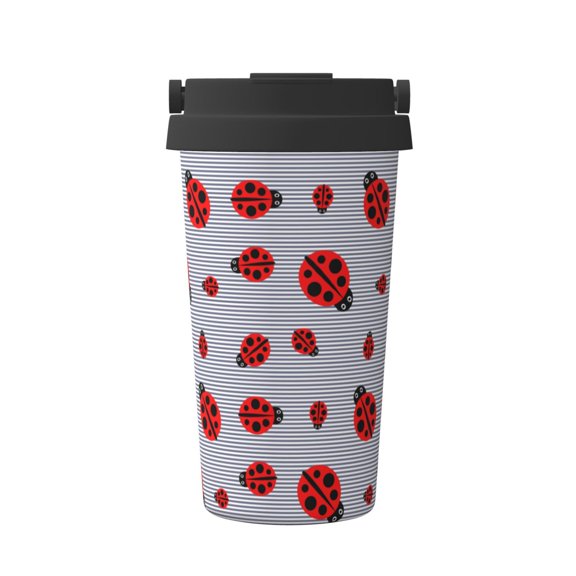 Logiee Ladybug Print Stainless Steel Coffee Tumbler, Travel Coffee Mug, Insulated Coffee Mug with Lid, Spill Proof Coffee Cup, Portable Thermal Mug