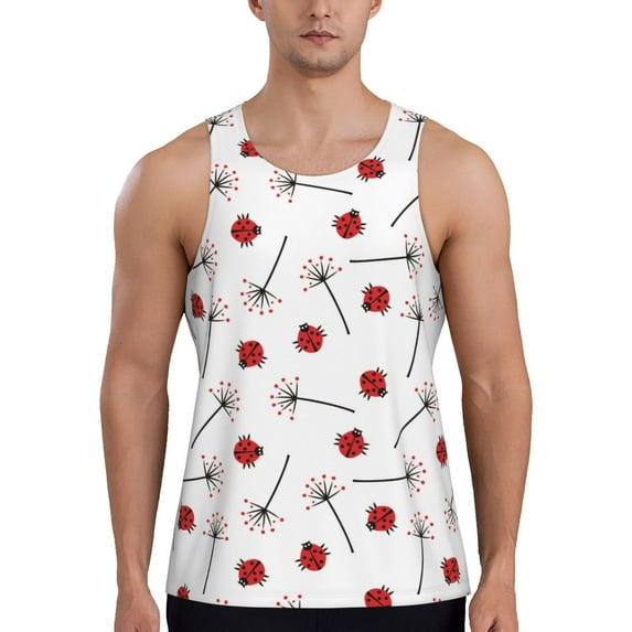 Logiee Ladybug With Dandelion Print Men's Workout Tank Top,Quick Dry Workout Tank Top,Gym Muscle Tee,Fitness Bodybuilding Sleeveless T Shirt-XX-Large