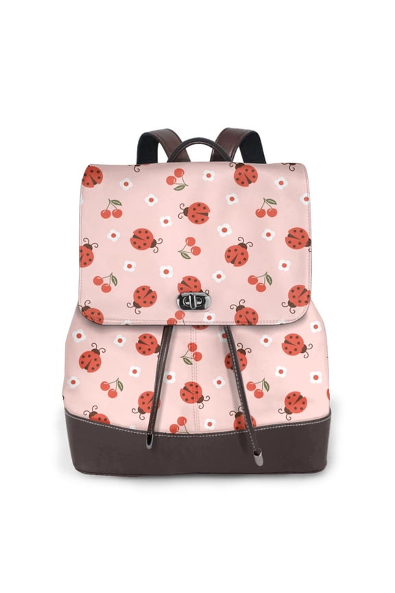 Logiee Ladybug With Flower Print Backpack Purse for Women,Fashion Leather Backpack Purse,Women's Leather Backpack for Work College Travel