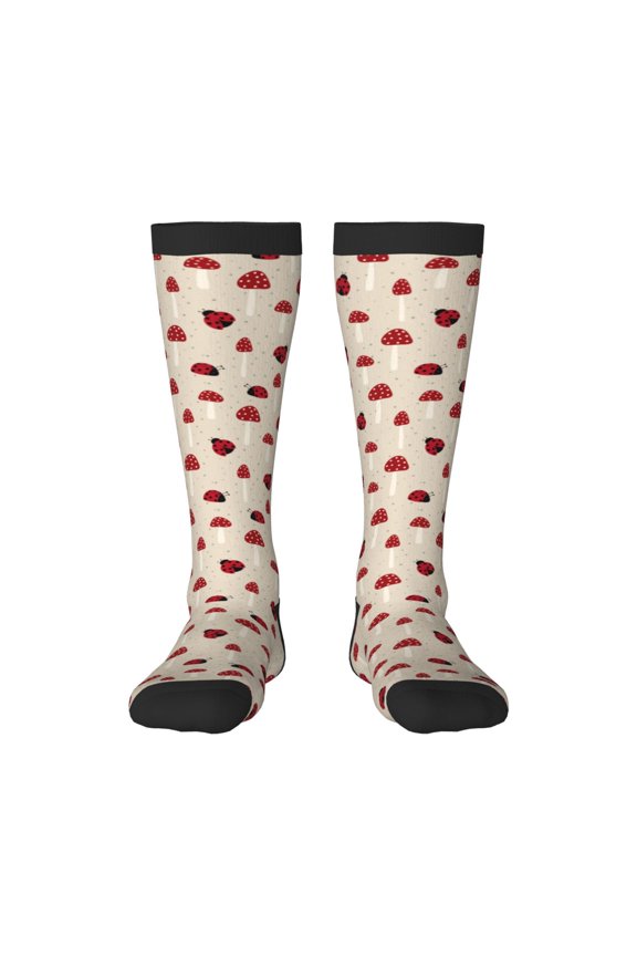 Ladybug With Mushroom Print Gift Stocking Stuffers,Adult Stockings,Novelty Socks,Funny Socks Birthday Running Walking Sleeping