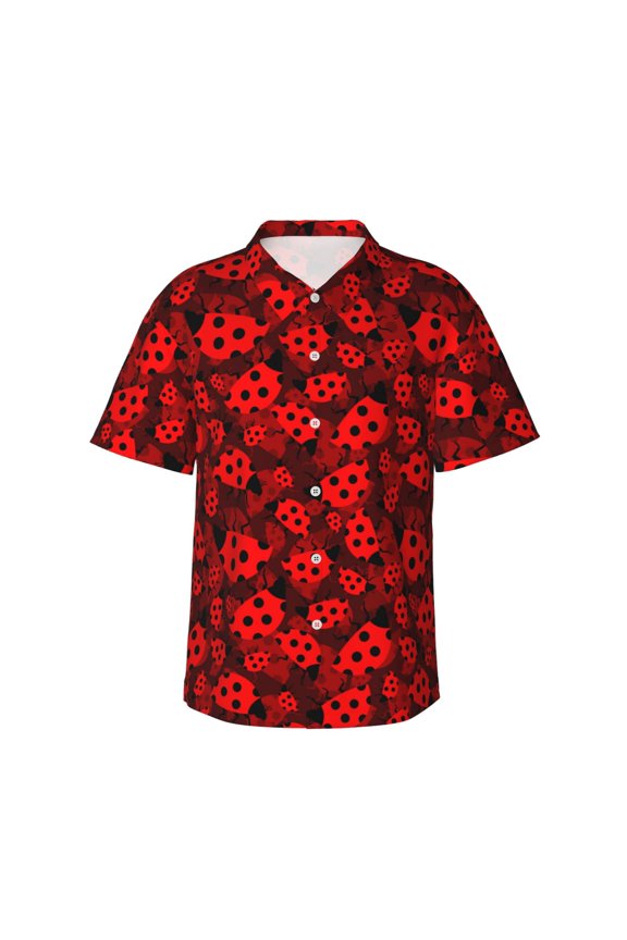 Ladybugs 1 Print Mens Hawaiian Shirts,Loose-Fit Short Sleeve Button Down Tropical Aloha Beach Shirt,Summer Vacation Wedding Tops,XX-Large