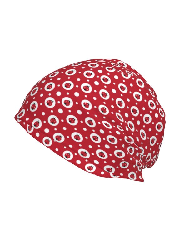 Ladybugs And White Dots Print Unisex Knit Beanie for Men Women Winter Hat,Beanies Skull Caps