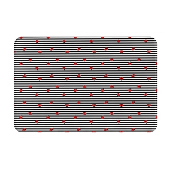 Logiee Ladybugs on Black and White Striped Print Welcome Mats for Entryway,Door Mat for Front Door,Entry Mat,Doormat for Garden, Garage, Patio, Home, Porch Decor