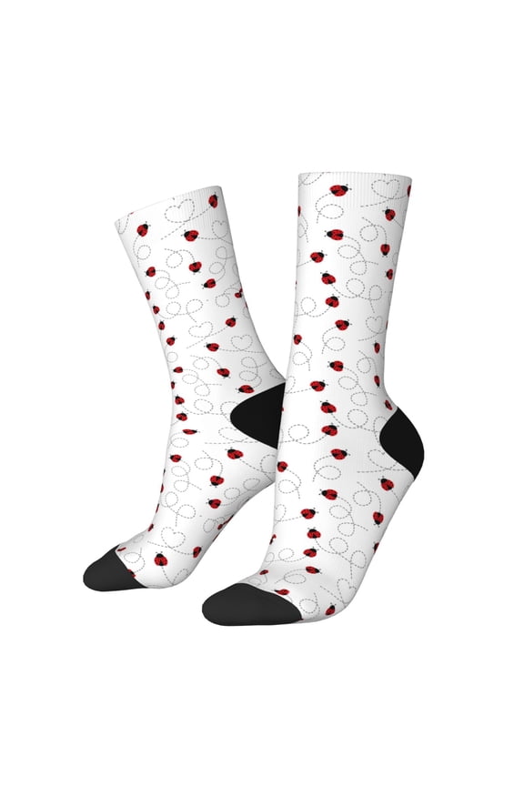 Ladybugs Flying On Dotted Route Print Adult Socks for Men & Women,Calf Socks, Ankle Socks,Boots Socks,Breathable Casual Sock,Unisex Crew Socks