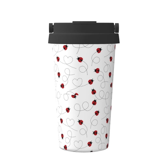 Logiee Ladybugs Flying On Dotted Route Print Stainless Steel Coffee Tumbler, Travel Coffee Mug, Insulated Coffee Mug with Lid, Spill Proof Coffee Cup, Portable Thermal Mug