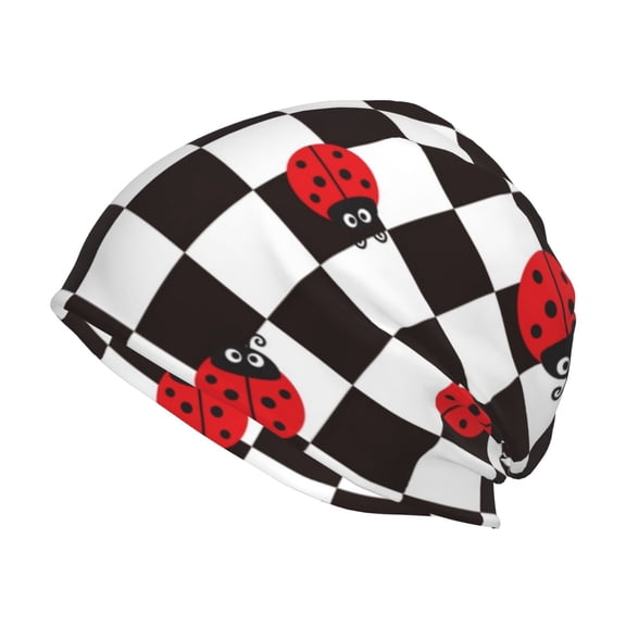 Logiee Ladybugs Of Black And White Checkers Print Unisex Knit Beanie for Men Women Winter Hat,Beanies Skull Caps