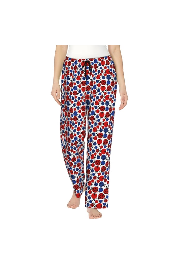 Ladybugs Print Women Pajama Pants,Comfy Pj Bottom with Pockets & Drawstring,Stretch Casual Sleepwear-Small