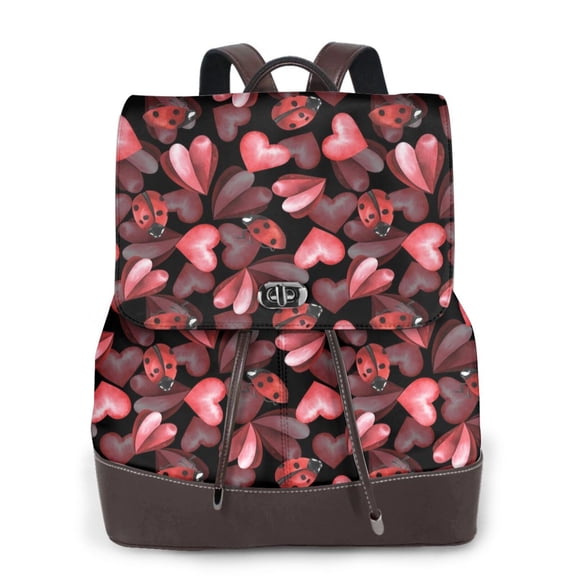 Logiee Ladybugs and Red Hearts Print Backpack Purse for Women,Fashion Leather Backpack Purse,Women's Leather Backpack for Work College Travel