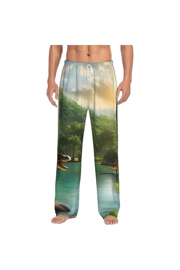 Lake Forest Dinosaur Print Pajama Pants for Men,Men’s Pajama Bottoms,Mens PJ Pants with Pockets & Button Fly-Small
