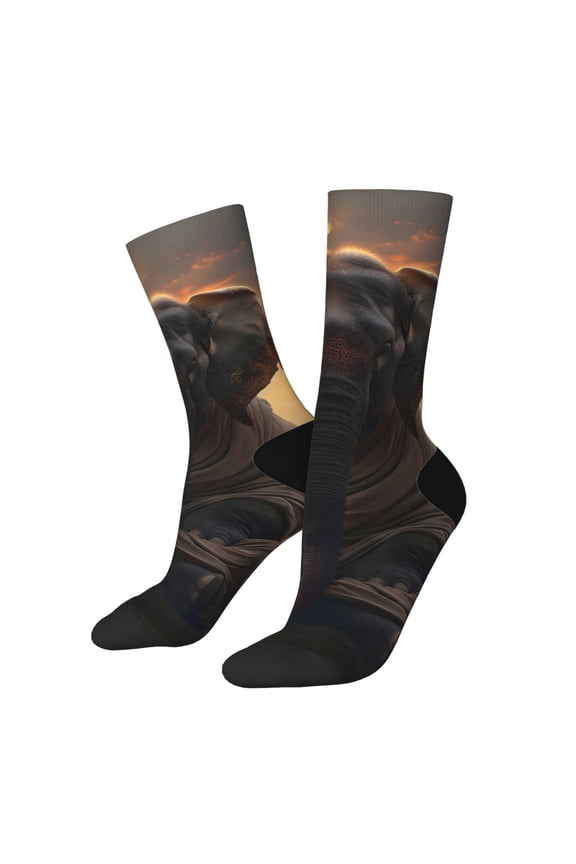 Lake Meditating Elephant Print Adult Socks for Men & Women,Calf Socks, Ankle Socks,Boots Socks,Breathable Casual Sock,Unisex Crew Socks