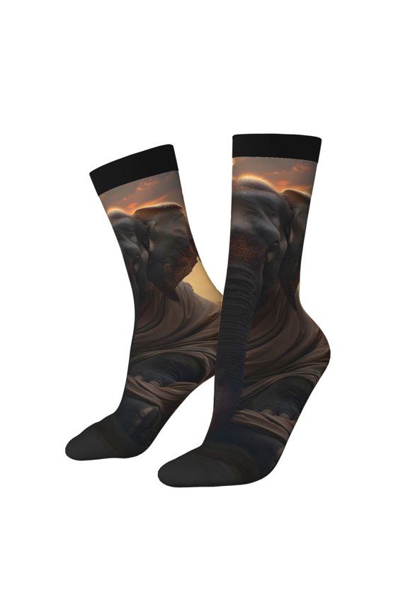 Lake Meditating Elephant Print Adult Socks for Men & Women,Calf Socks, Ankle Socks,Boots Socks,Breathable Casual Sock,Unisex Crew Socks