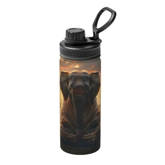 Logiee Lake Meditating Elephant Print Water Bottle,18oz Sports Insulated Kettle for Cycling Gym Basketball Outdoor, Suitable as a Present