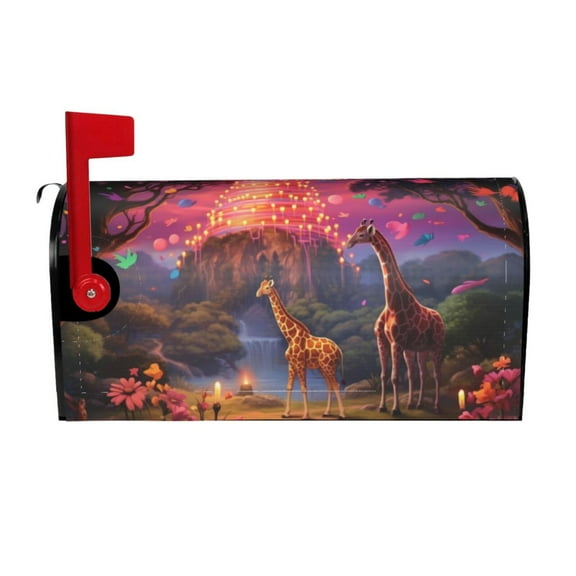 Logiee Lantern Giraffes Magical Forest Print Post Letter Box Wrap Decor, Mailbox Cover Suitable for Standard Mailbox and Large Size Mailbox,Outdoor Yard Decoration-25.5x21 in
