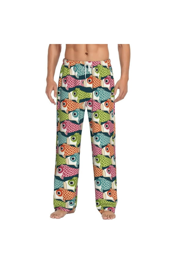 Lantern Koi Fish Print Pajama Pants for Men,Men’s Pajama Bottoms,Mens PJ Pants with Pockets & Button Fly-Large