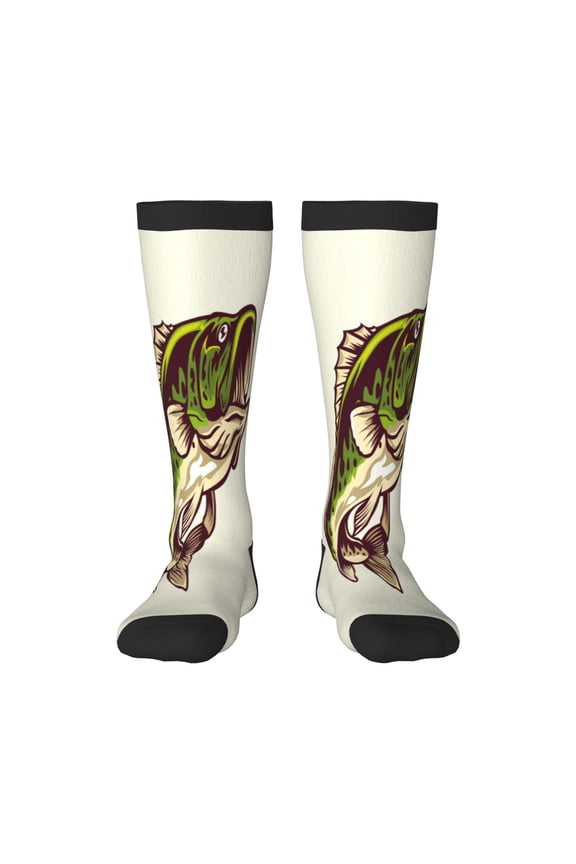 Largemouth Bass Fish (3) Print Gift Stocking Stuffers,Adult Stockings,Novelty Socks,Funny Socks Birthday Running Walking Sleeping