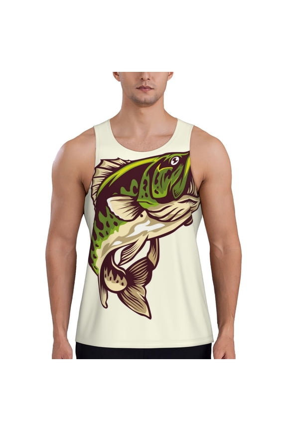 Largemouth Bass Fish (3) Print Men's Workout Tank Top,Quick Dry Workout Tank Top,Gym Muscle Tee,Fitness Bodybuilding Sleeveless T Shirt-4X-Large