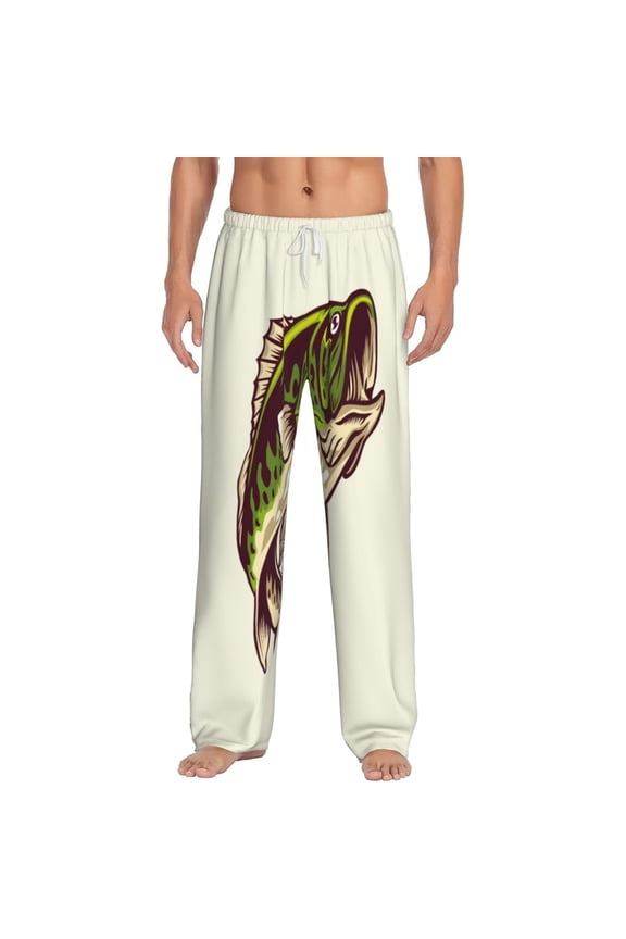 Largemouth Bass Fish (3) Print Pajama Pants for Men,Men’s Pajama Bottoms,Mens PJ Pants with Pockets & Button Fly-X-Large