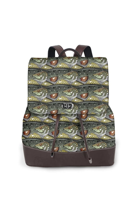 Logiee Largemouth Bass Fish Print Backpack Purse for Women,Fashion Leather Backpack Purse,Women's Leather Backpack for Work College Travel
