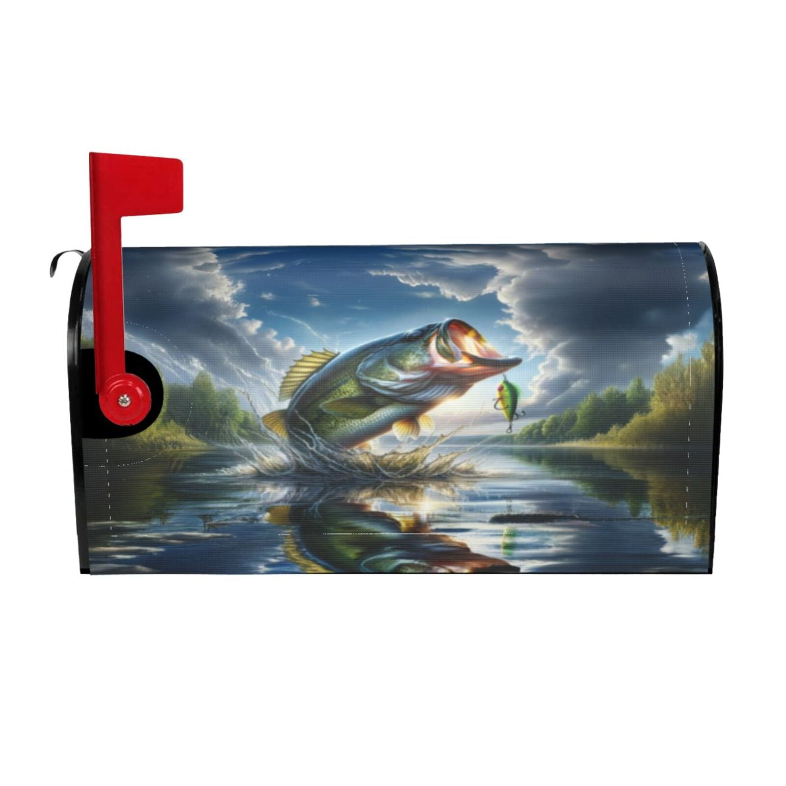 Logiee Largemouth Bass Jumping Out of The Water Print Post Letter Box Wrap Decor, Mailbox Cover Suitable for Standard Mailbox and Large Size Mailbox,Outdoor Yard Decoration-25.5x21 in