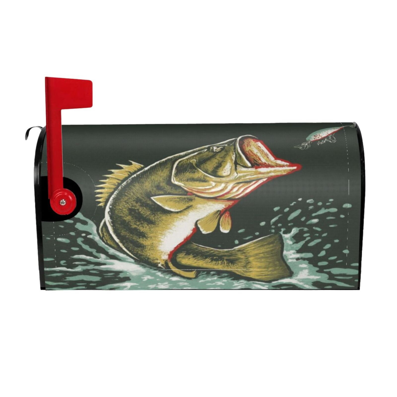 Logiee Largemouth Bass jumps out of water Print Post Letter Box Wrap Decor, Mailbox Cover Suitable for Standard Mailbox and Large Size Mailbox,Outdoor Yard Decoration-25.5x21 in