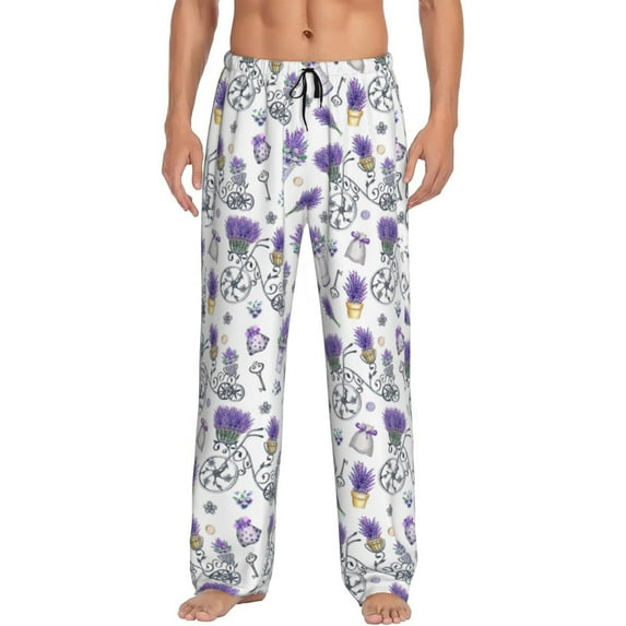 Logiee Lavender Bicycle Print Pajama Pants for Men,Men’s Pajama Bottoms,Mens PJ Pants with Pockets & Button Fly-Medium