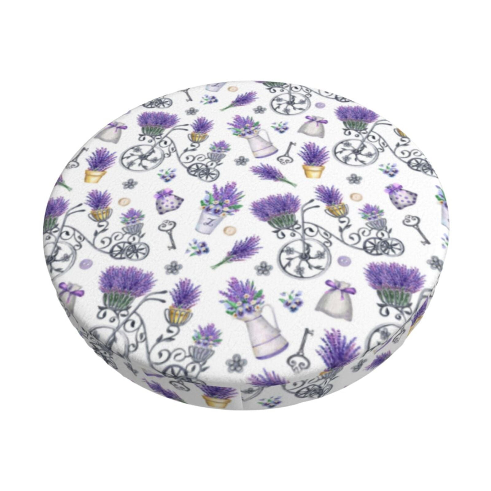 Logiee Lavender Bicycle Print Stool Covers Round,Bar Stool Covers ...