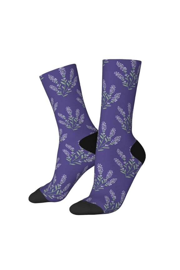 Lavender Flowers Print Adult Socks for Men & Women,Calf Socks, Ankle Socks,Boots Socks,Breathable Casual Sock,Unisex Crew Socks
