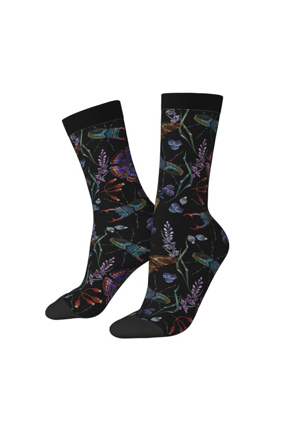 Lavender Flowers Print Adult Socks for Men & Women,Calf Socks, Ankle Socks,Boots Socks,Breathable Casual Sock,Unisex Crew Socks