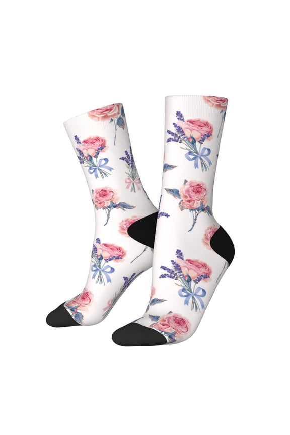 Lavender Flowers Print Adult Socks for Men & Women,Calf Socks, Ankle Socks,Boots Socks,Breathable Casual Sock,Unisex Crew Socks
