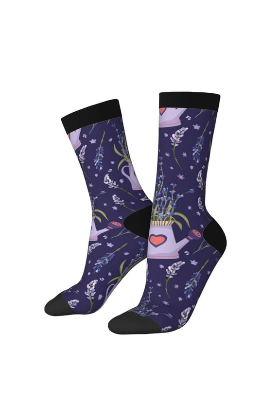 Lavender Flowers Print Adult Socks for Men & Women,Calf Socks, Ankle Socks,Boots Socks,Breathable Casual Sock,Unisex Crew Socks