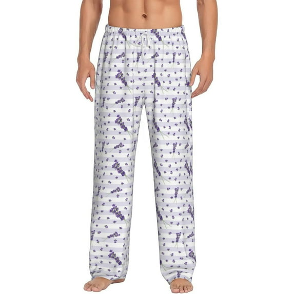 Logiee Lavender Flowers Print Pajama Pants for Men,Men’s Pajama Bottoms,Mens PJ Pants with Pockets & Button Fly-Small