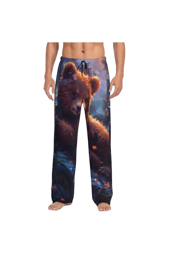 Lazy Stone Bear Print Pajama Pants for Men,Men’s Pajama Bottoms,Mens PJ Pants with Pockets & Button Fly-3X-Large