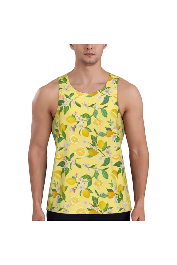 Lemon (2) Print Men's Workout Tank Top,Quick Dry Workout Tank Top,Gym Muscle Tee,Fitness Bodybuilding Sleeveless T Shirt-