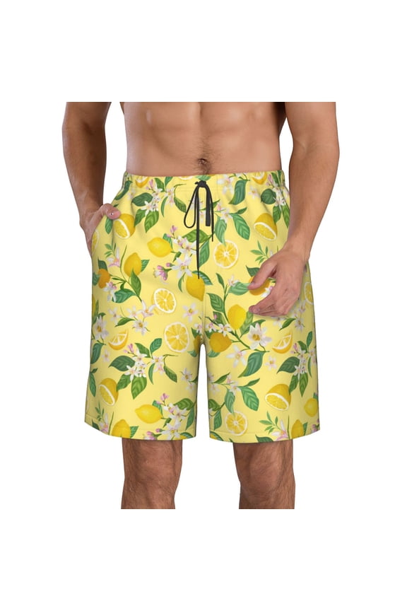 Lemon (2) Print Mens Swim Trunks Quick Dry Board Shorts,Breathable Hawaii Beach Shorts Swimwear Bathing Suits-