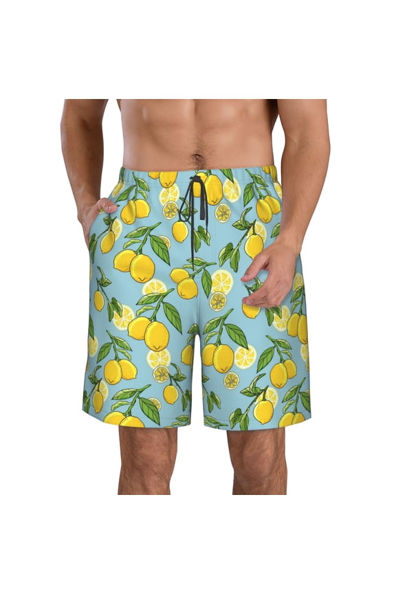 Lemon (3) Print Mens Swim Trunks Quick Dry Board Shorts,Breathable Hawaii Beach Shorts Swimwear Bathing Suits-3X-Large