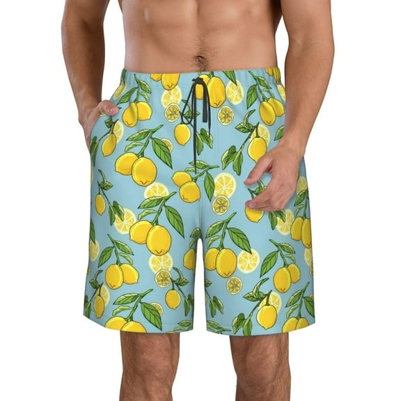 Logiee Lemon (3) Print Mens Swim Trunks Quick Dry Board Shorts,Breathable Hawaii Beach Shorts Swimwear Bathing Suits-